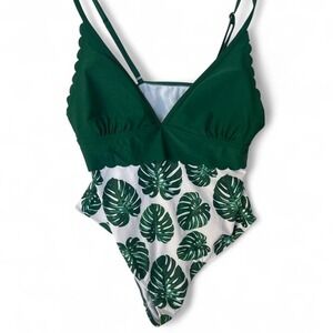 Green monstera leaf swimwear